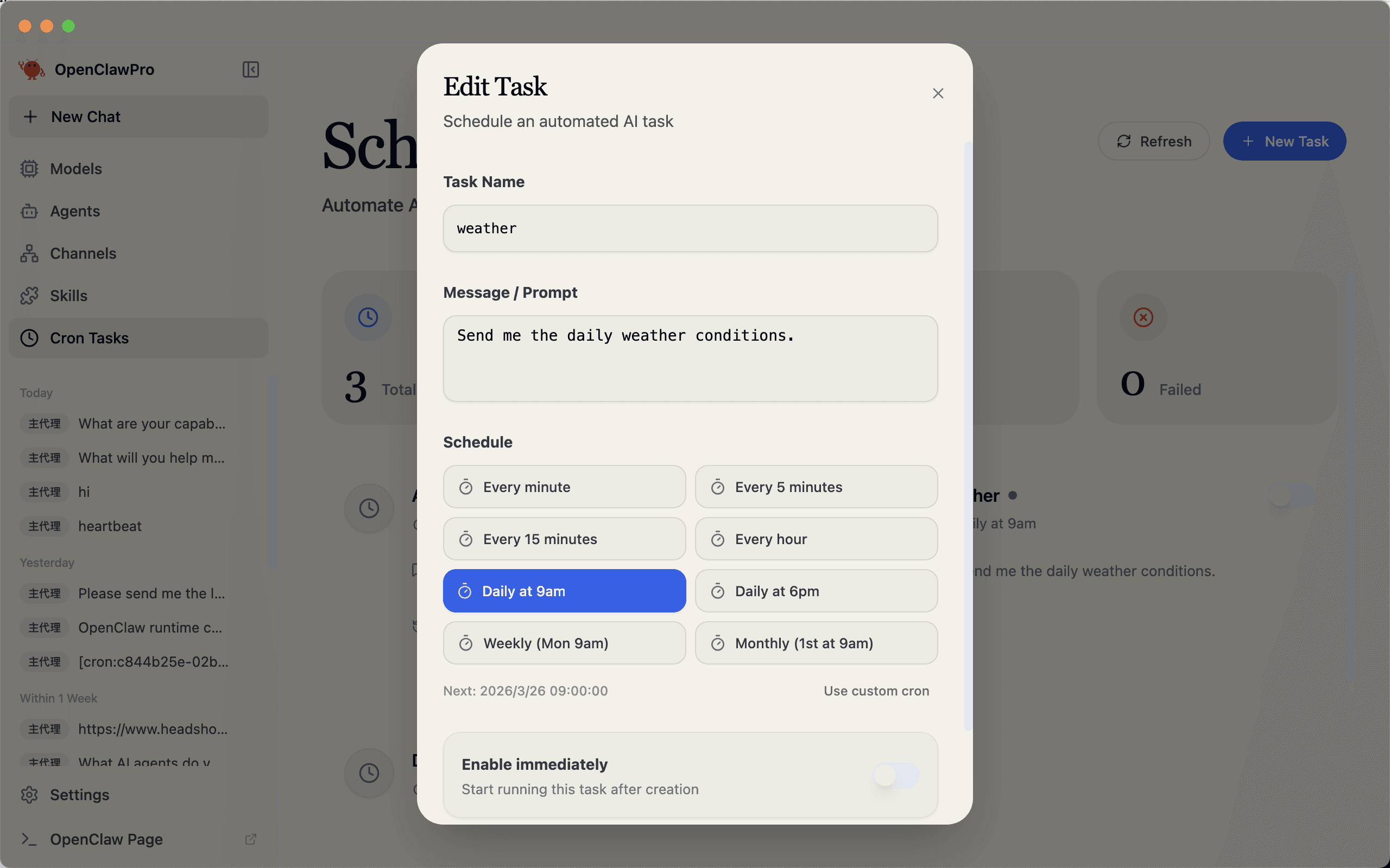 Visual task scheduling in YourClaw Pro